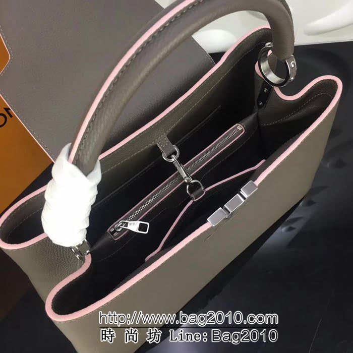 路易威登LV頂級原單M48869鐵灰粉邊經典Capucines中號牛皮手提斜挎包 YDH1699